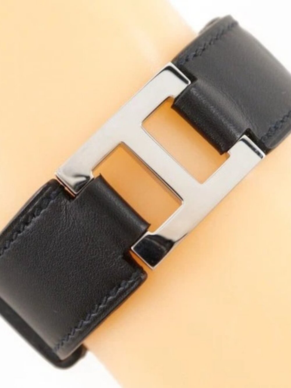 HERMES H logo Bangle Bracelet Black / SilverHardware Vaux Chamonix 17g unisex